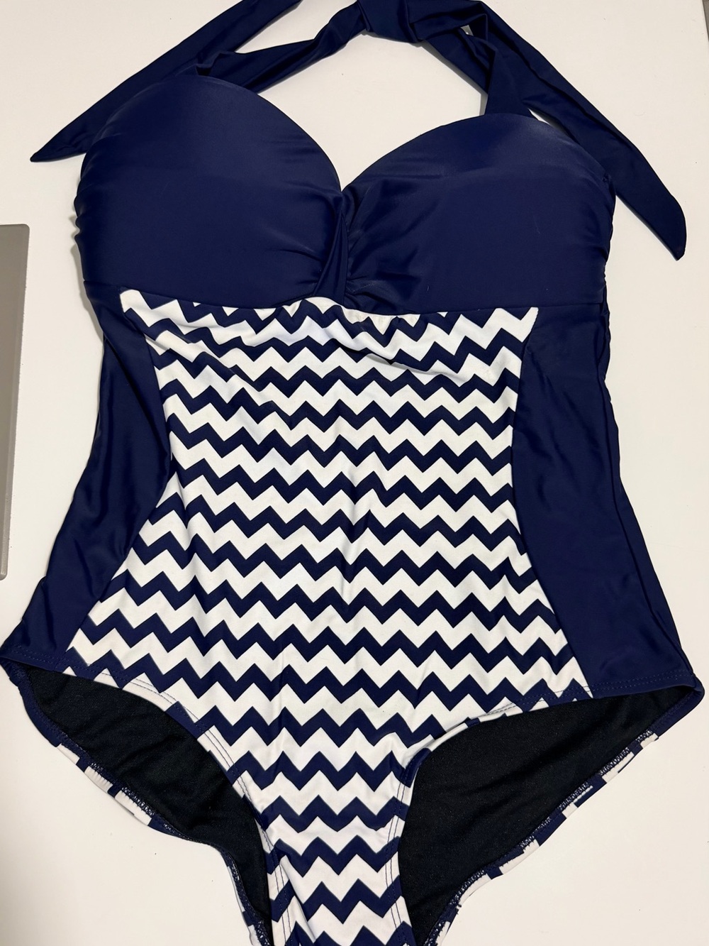 Navy Chevron Halter One-Piece Swimsuit